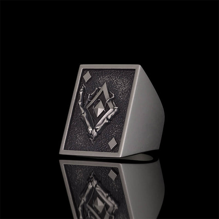 Vintage Square Skull Playing Card Sterling Silver Ring | RoyalLuster.com