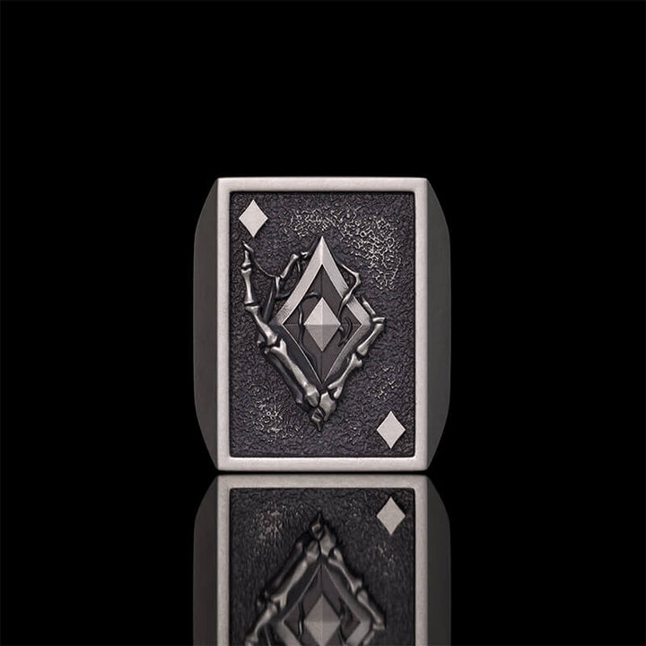 Vintage Square Skull Playing Card Sterling Silver Ring | RoyalLuster.com