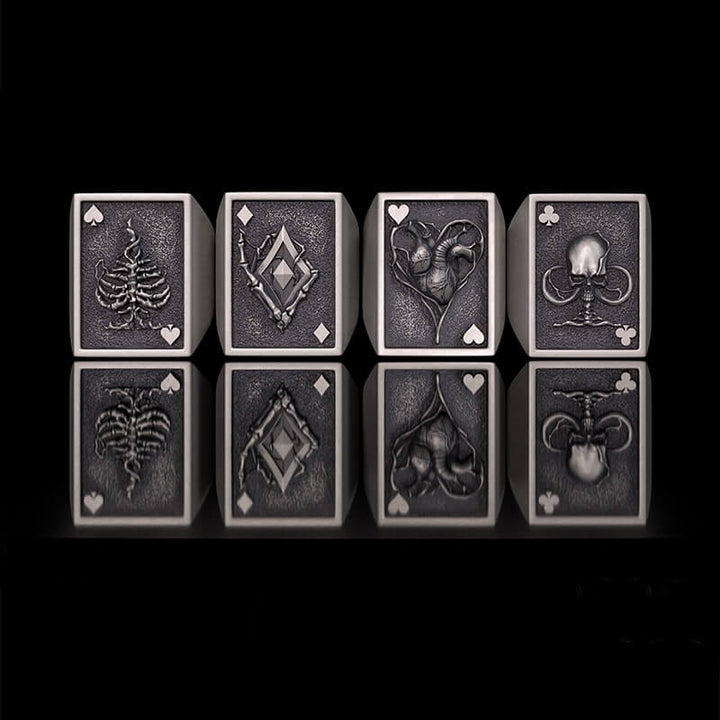 Vintage Square Skull Playing Card Sterling Silver Ring | RoyalLuster.com
