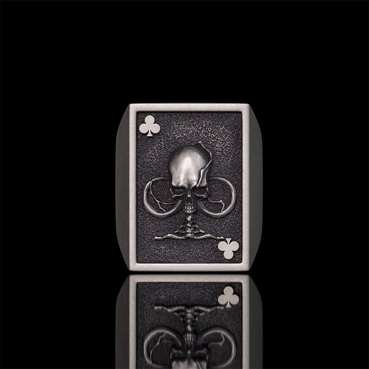 Vintage Square Skull Playing Card Sterling Silver Ring