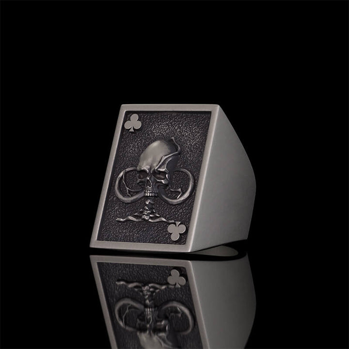 Vintage Square Skull Playing Card Sterling Silver Ring