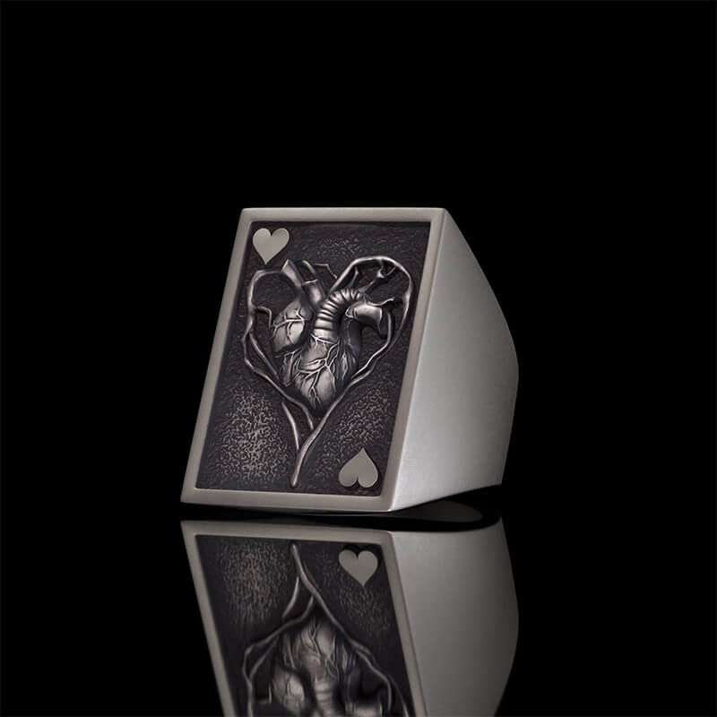 Vintage Square Skull Playing Card Sterling Silver Ring