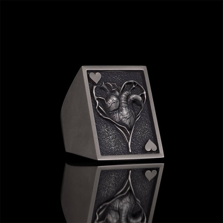 Vintage Square Skull Playing Card Sterling Silver Ring