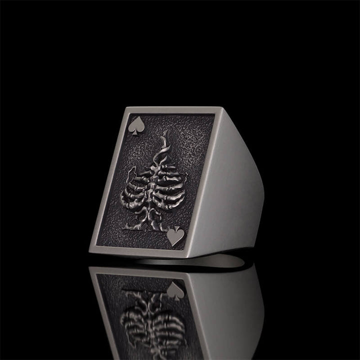 Vintage Square Skull Playing Card Sterling Silver Ring