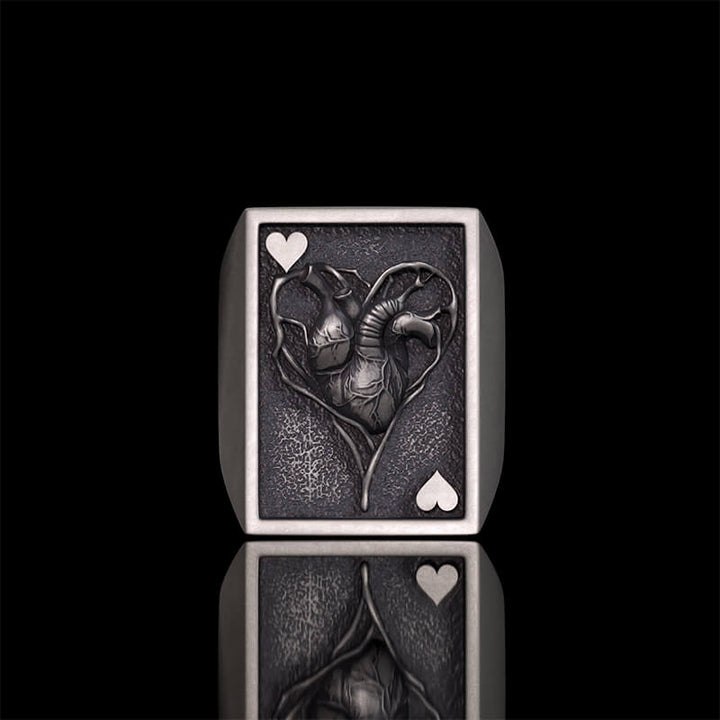 Vintage Square Skull Playing Card Sterling Silver Ring