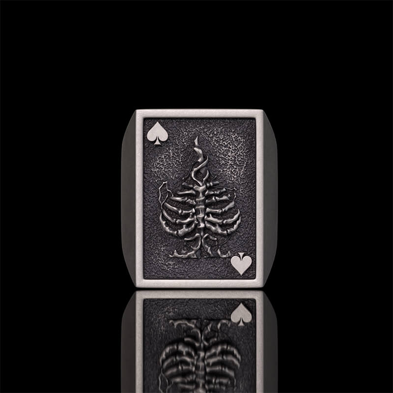 Vintage Square Skull Playing Card Sterling Silver Ring