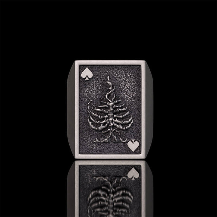 Vintage Square Skull Playing Card Sterling Silver Ring