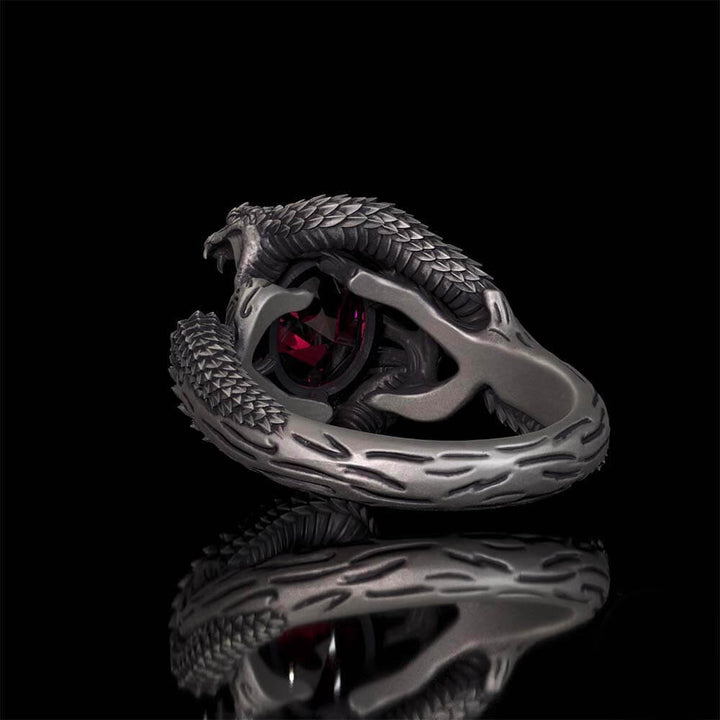 Vintage Two Dragons Playing With Gem Sterling Silver Ring