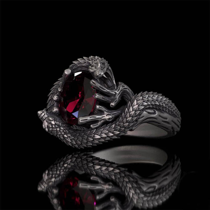Vintage Two Dragons Playing With Gem Sterling Silver Ring | RoyalLuster.com