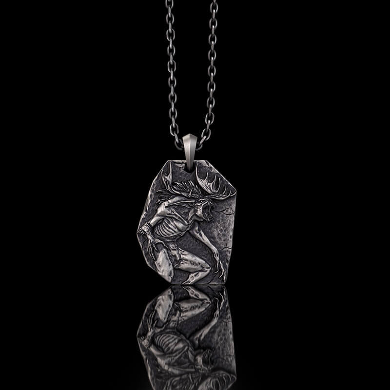 Vintage Wendigo Skull Sterling Silver Pendant | RoyalLuster.com