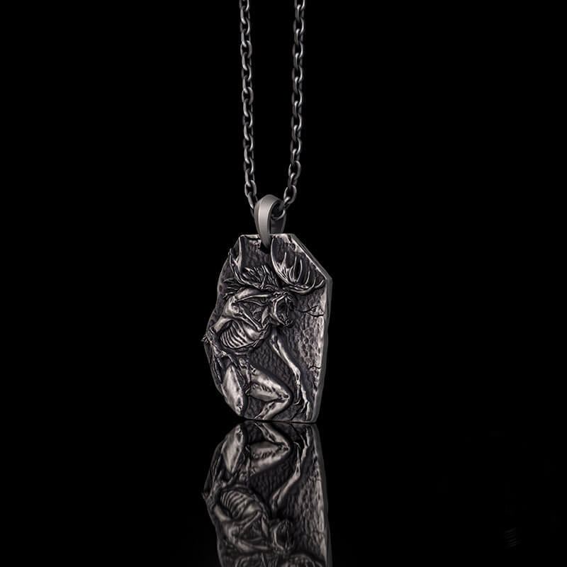 Vintage Wendigo Skull Sterling Silver Pendant | RoyalLuster.com