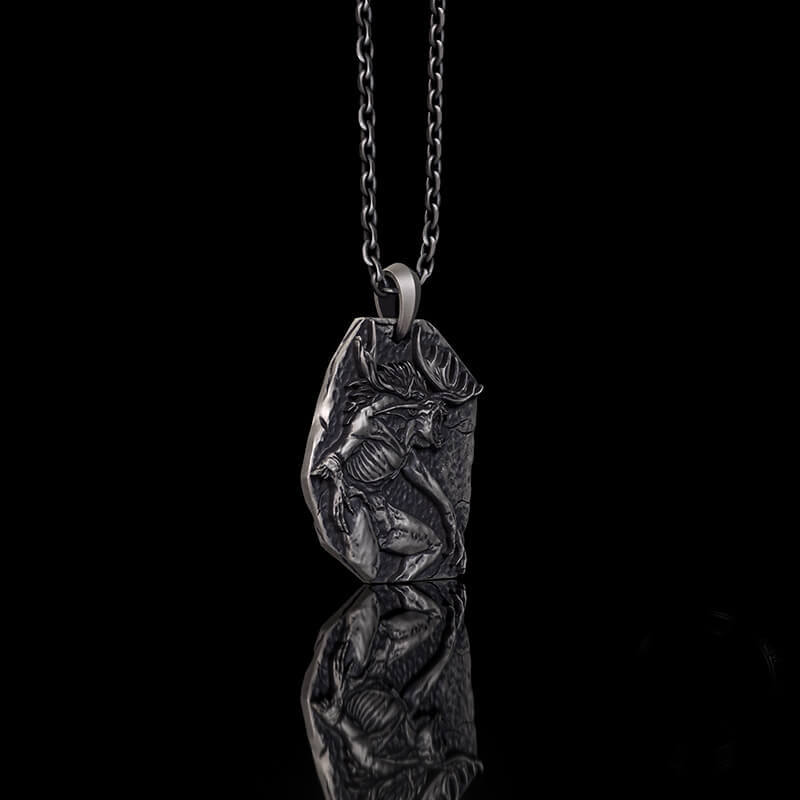Vintage Wendigo Skull Sterling Silver Pendant | RoyalLuster.com