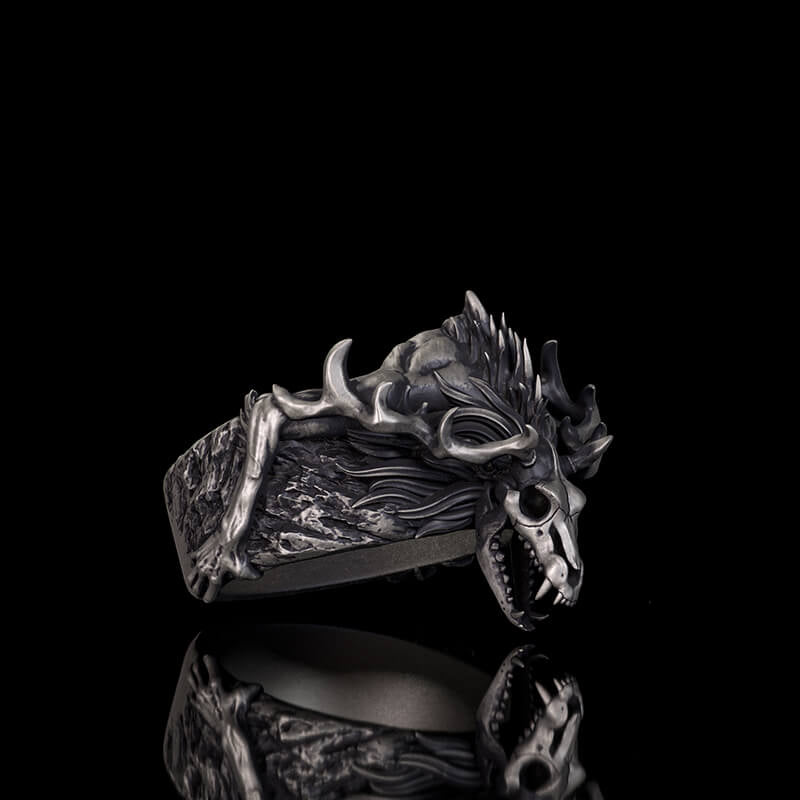 Vintage Wendigo Skull Sterling Silver Ring | RoyalLuster.com