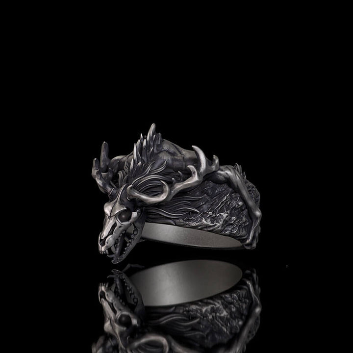 Vintage Wendigo Skull Sterling Silver Ring | RoyalLuster.com
