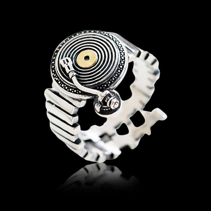 Vinyl Record Player 925 Sterling Silver Open Ring 04 | RoyalLuster.com