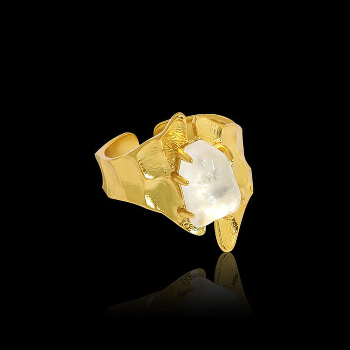 Wide Face Hammered Crystal 925 Sterling Silver Ring 03 | RoyalLuster.com