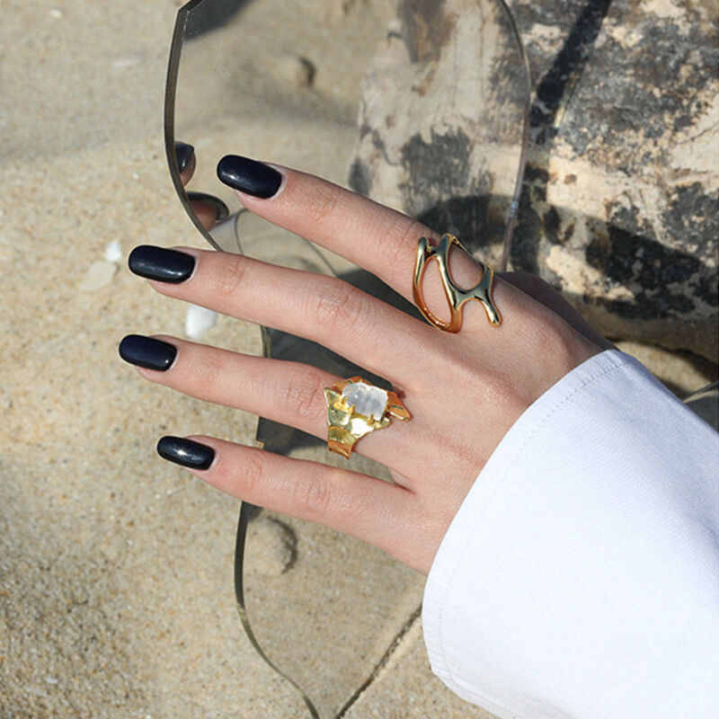 Wide Face Hammered Crystal 925 Sterling Silver Ring 04 | RoyalLuster.com