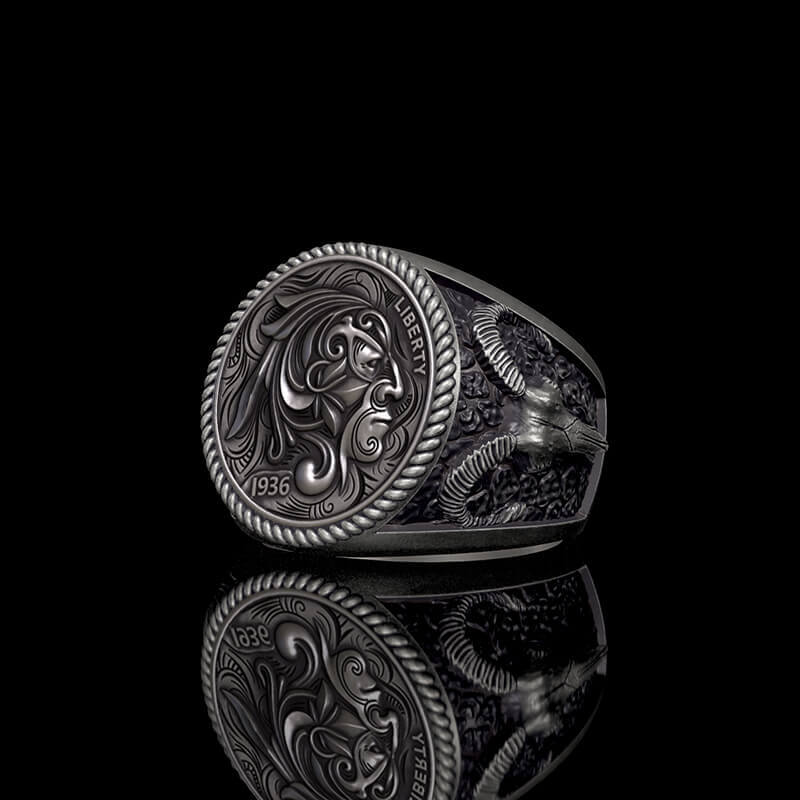 Wild Man 925 Sterling Silver Hobo Nickel Ring