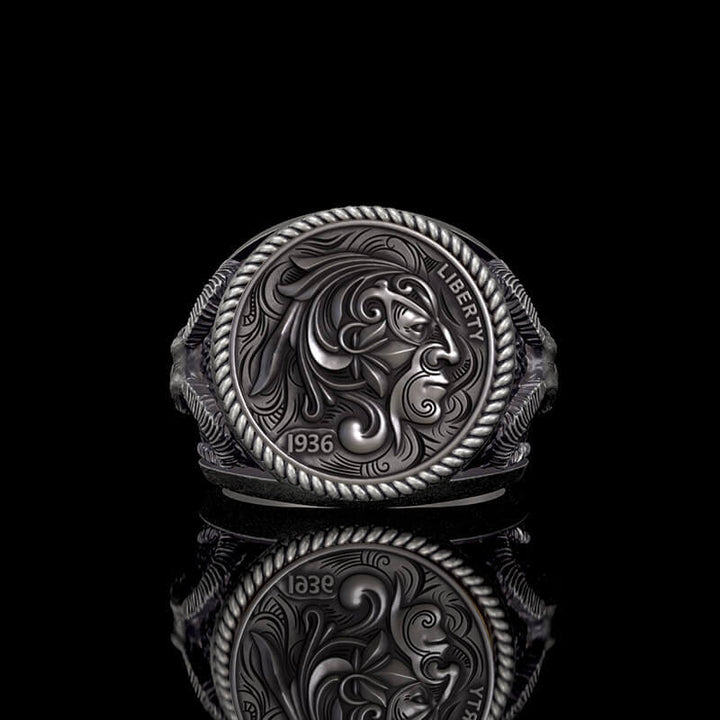 Wild Man 925 Sterling Silver Hobo Nickel Ring