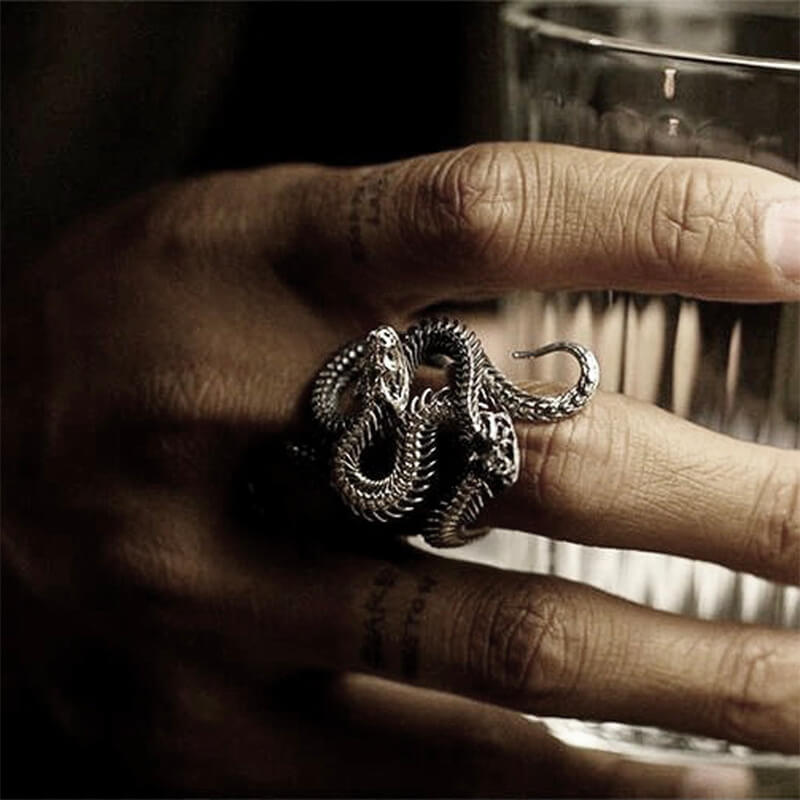 Winding Snake 925 Sterling Silver Men's Ring 02 | RoyalLuster.com