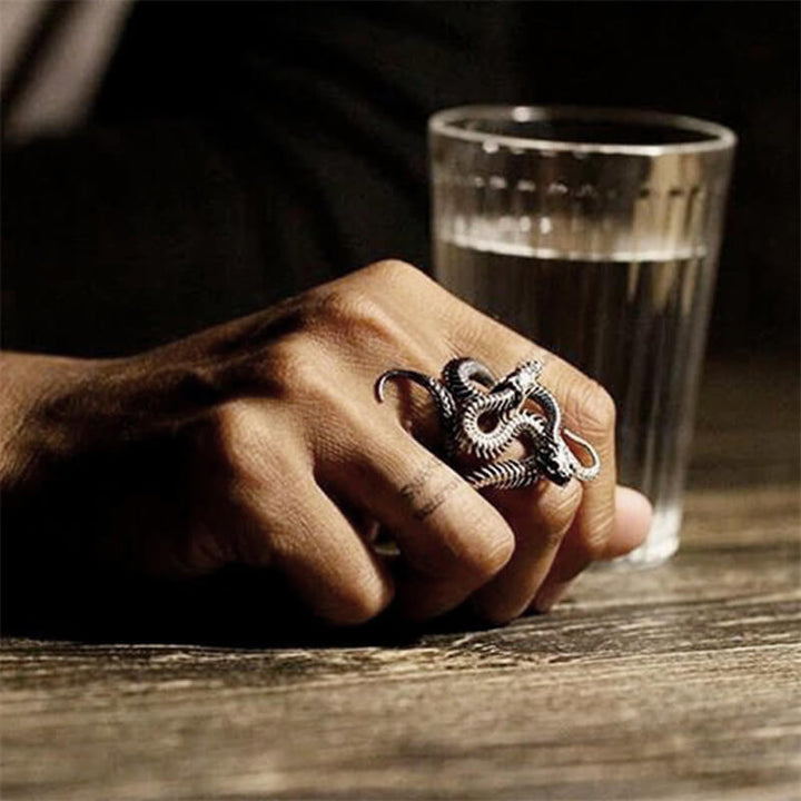 Winding Snake 925 Sterling Silver Men's Ring 05 | RoyalLuster.com