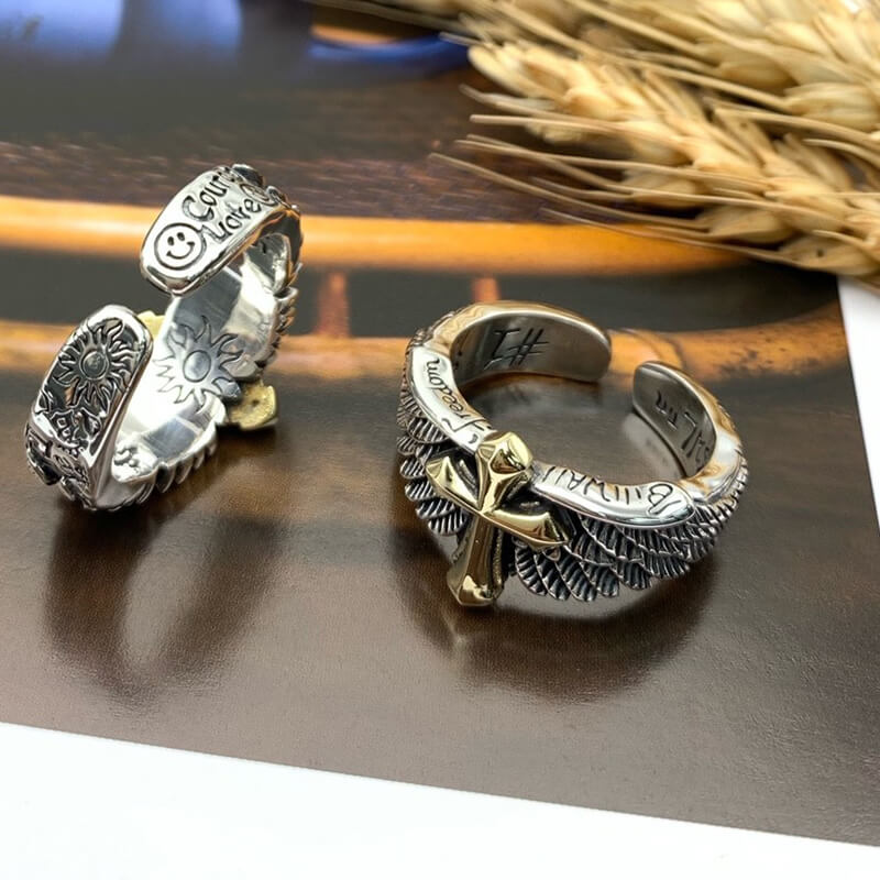 Winged Cross 925 Sterling Open Silver Ring 03 | RoyalLuster.com