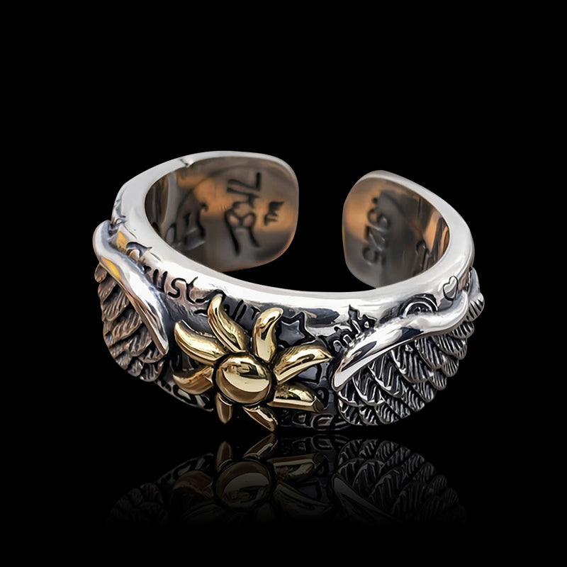 Winged Sun 925 Sterling Silver Open Ring 01 | RoyalLuster.com