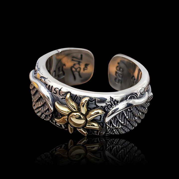 Winged Sun 925 Sterling Silver Open Ring 01 | RoyalLuster.com