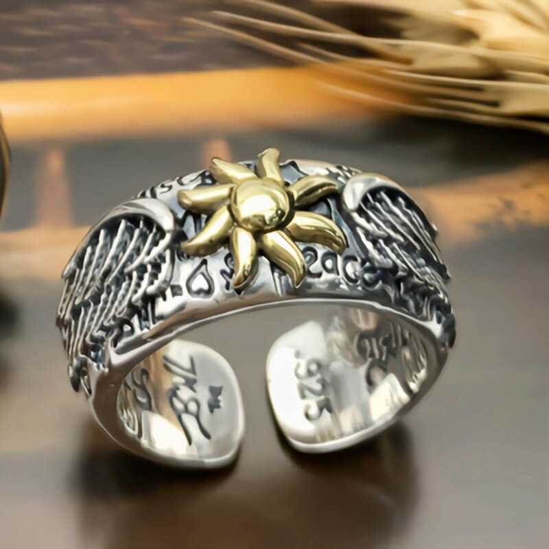 Winged Sun 925 Sterling Silver Open Ring 02 | RoyalLuster.com