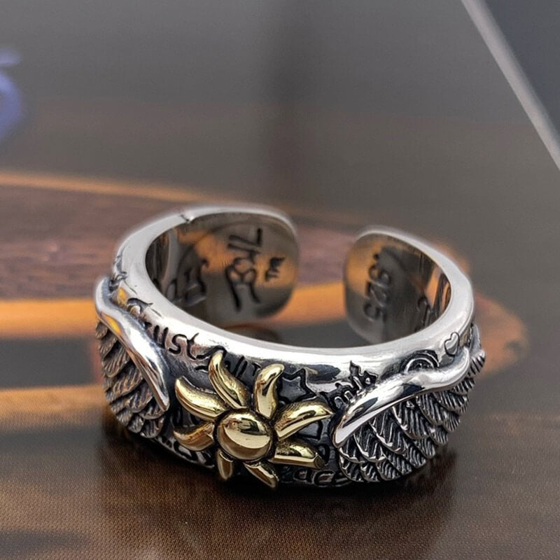 Winged Sun 925 Sterling Silver Open Ring 04 | RoyalLuster.com