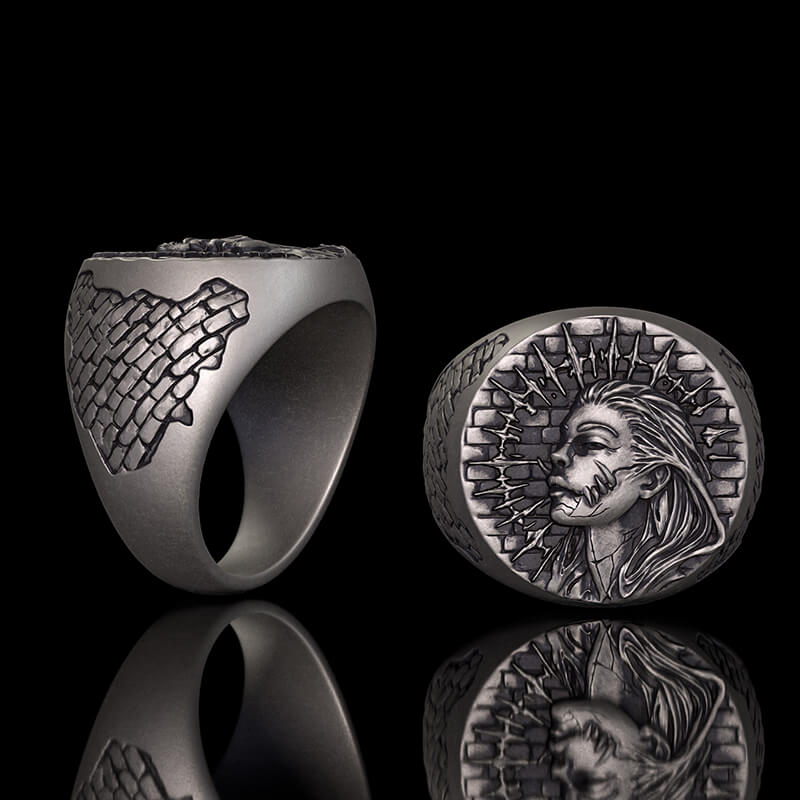 Witch Demon City Wall Pattern Sterling Silver Ring | RoyalLuster.com