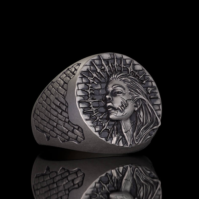Witch Demon City Wall Pattern Sterling Silver Ring | RoyalLuster.com