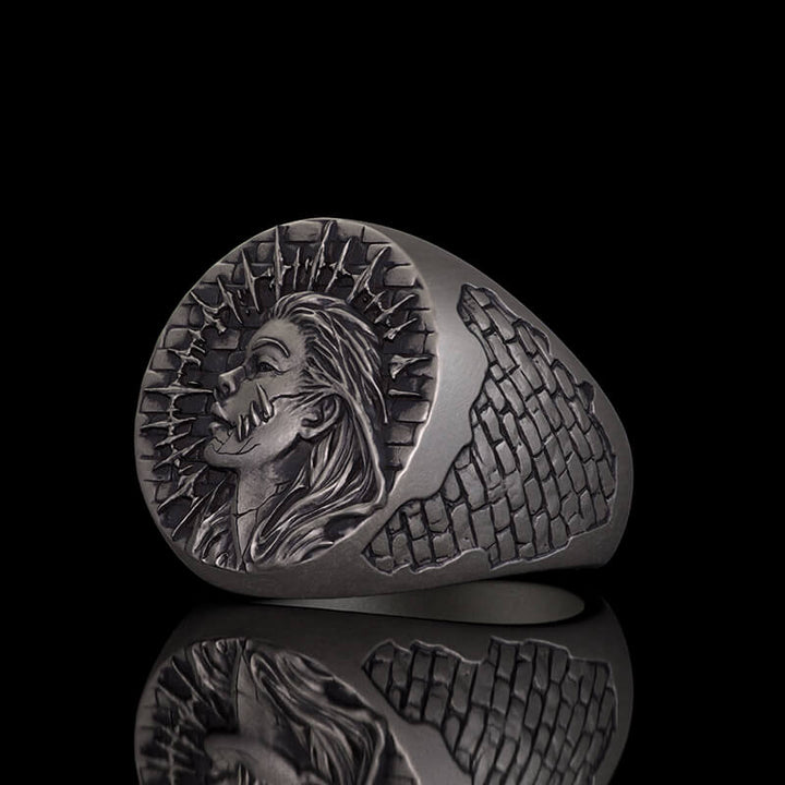Witch Demon City Wall Pattern Sterling Silver Ring