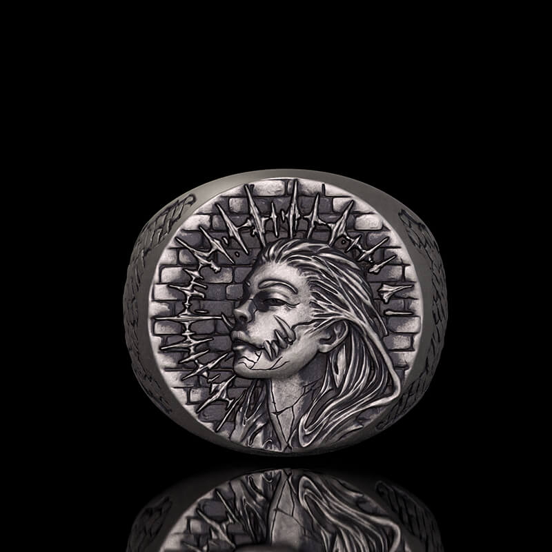 Witch Demon City Wall Pattern Sterling Silver Ring | RoyalLuster.com