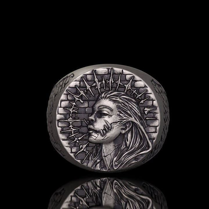 Witch Demon City Wall Pattern Sterling Silver Ring | RoyalLuster.com