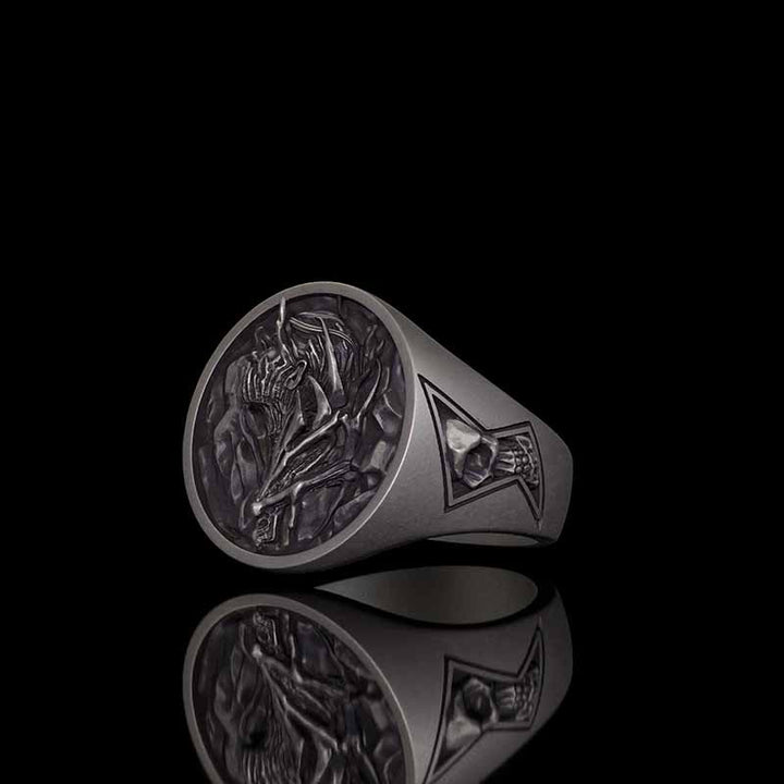 Witch Demon Lightning Skull Sterling Silver Ring