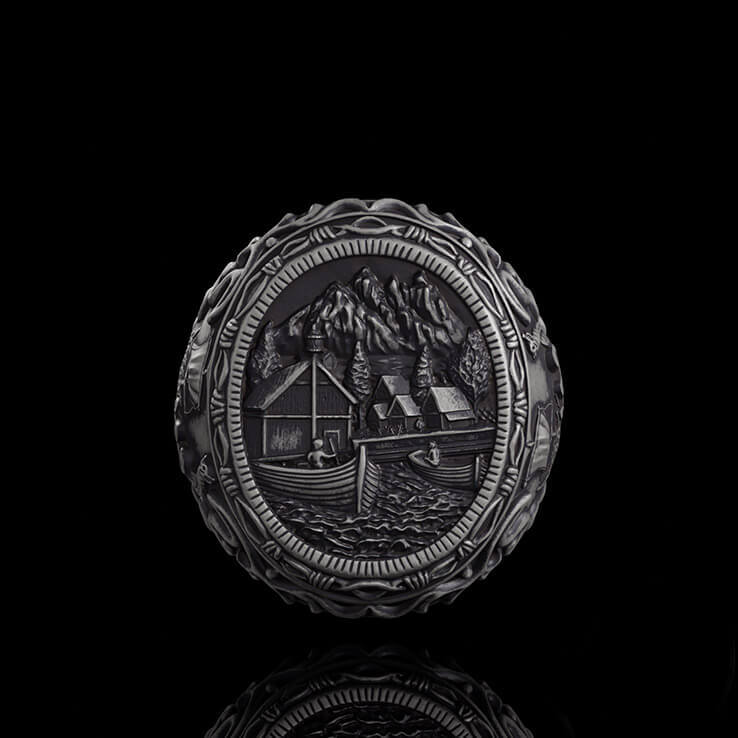 Wooden House Sterling Silver Viking Ring | RoyalLuster.com