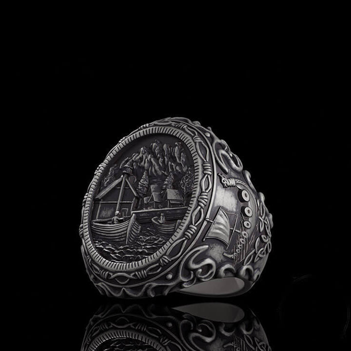 Wooden House Sterling Silver Viking Ring | RoyalLuster.com