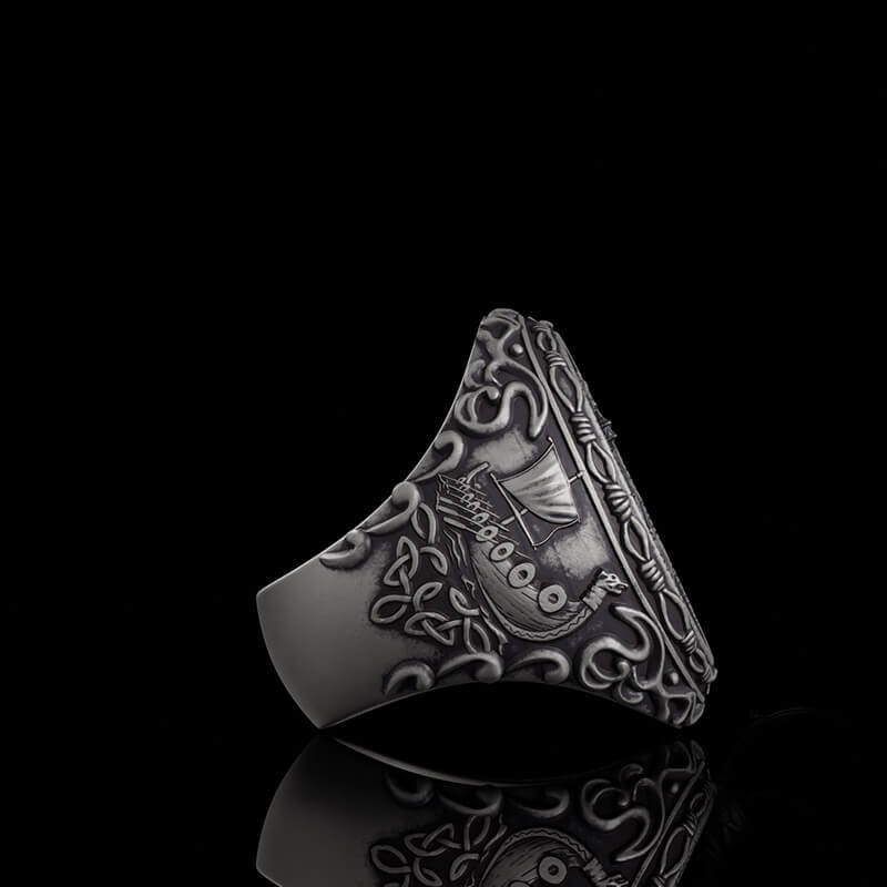 Wooden House Sterling Silver Viking Ring | RoyalLuster.com