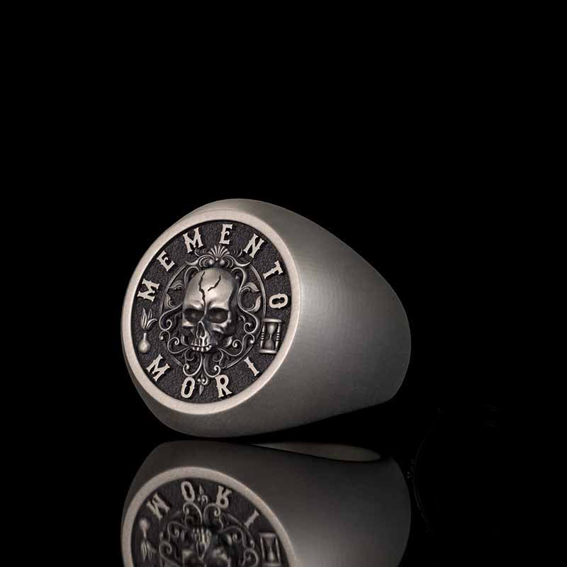 Wreath Skull Memento Mori Letters Sterling Silver Ring