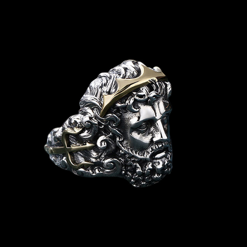 Zeus Head 925 Sterling Silver Open Ring