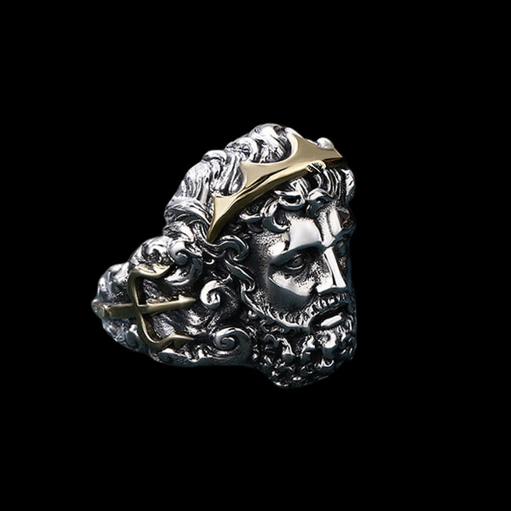 Zeus Head 925 Sterling Silver Open Ring
