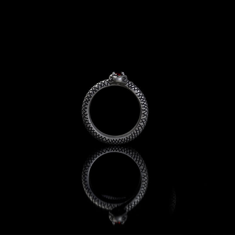 Zircon-set Coiled Snake Sterling Silver Ring