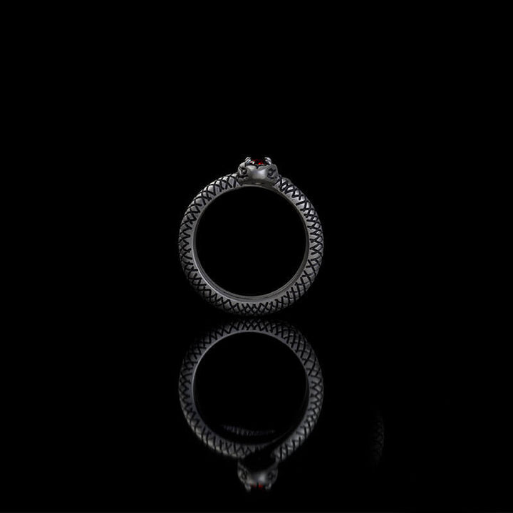 Zircon-set Coiled Snake Sterling Silver Ring