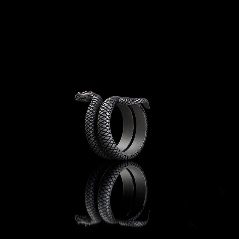 Zircon-set Coiled Snake Sterling Silver Ring