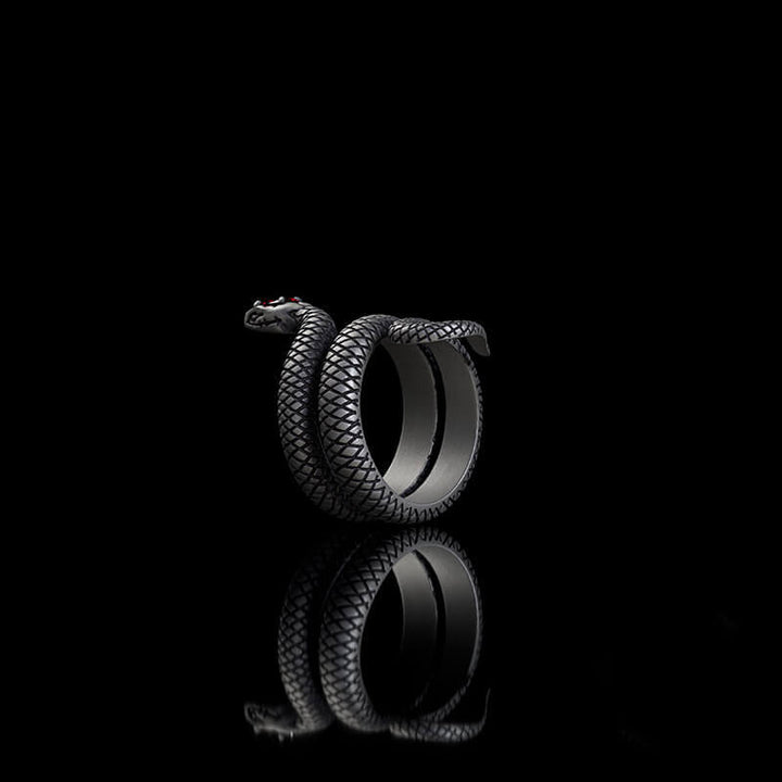 Zircon-set Coiled Snake Sterling Silver Ring