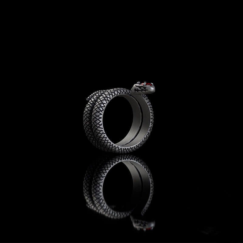 Zircon-set Coiled Snake Sterling Silver Ring