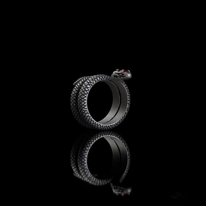 Zircon-set Coiled Snake Sterling Silver Ring