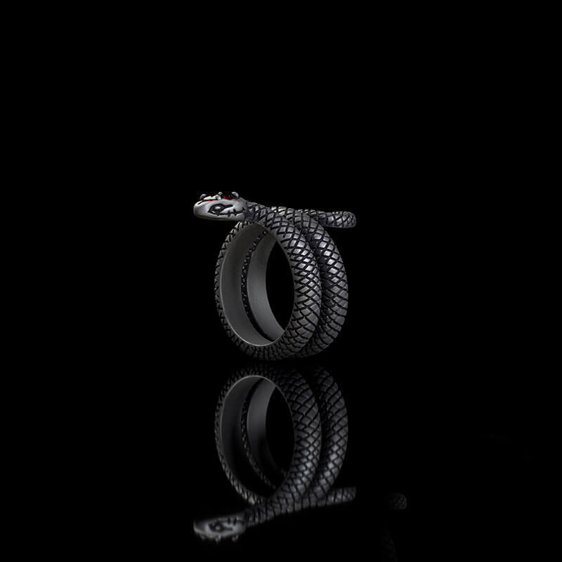 Zircon-set Coiled Snake Sterling Silver Ring