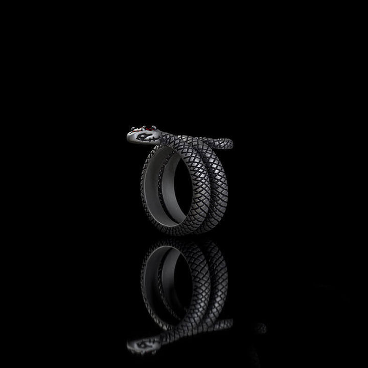 Zircon-set Coiled Snake Sterling Silver Ring